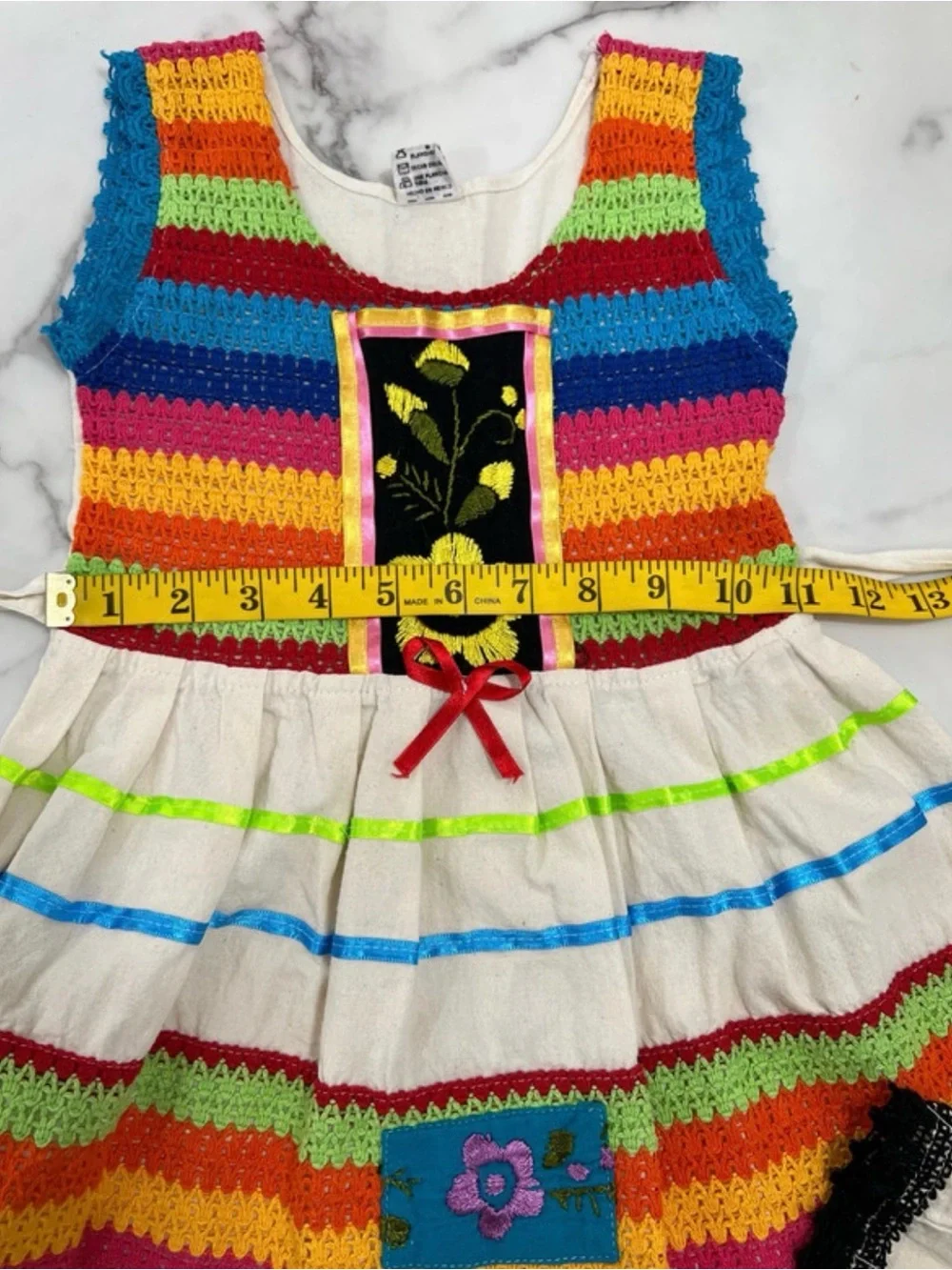 Hand Crafted Multicolor Rainbow Stripe Girls Dress size 6